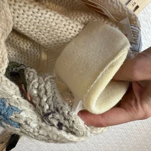 90s Brand New Next Issue Womens Medium Ramie Blend Granny Square Sweater Cottage - Picture 13 of 15